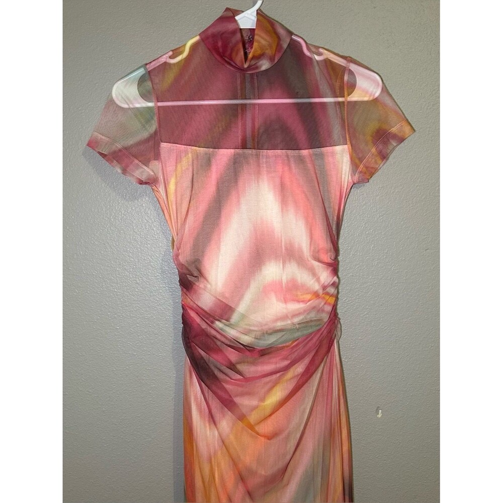 Amanda Uprichard Dominique Abstract Print Mesh Ruched Midi Dress Women’s Size XS - Picture 5 of 11